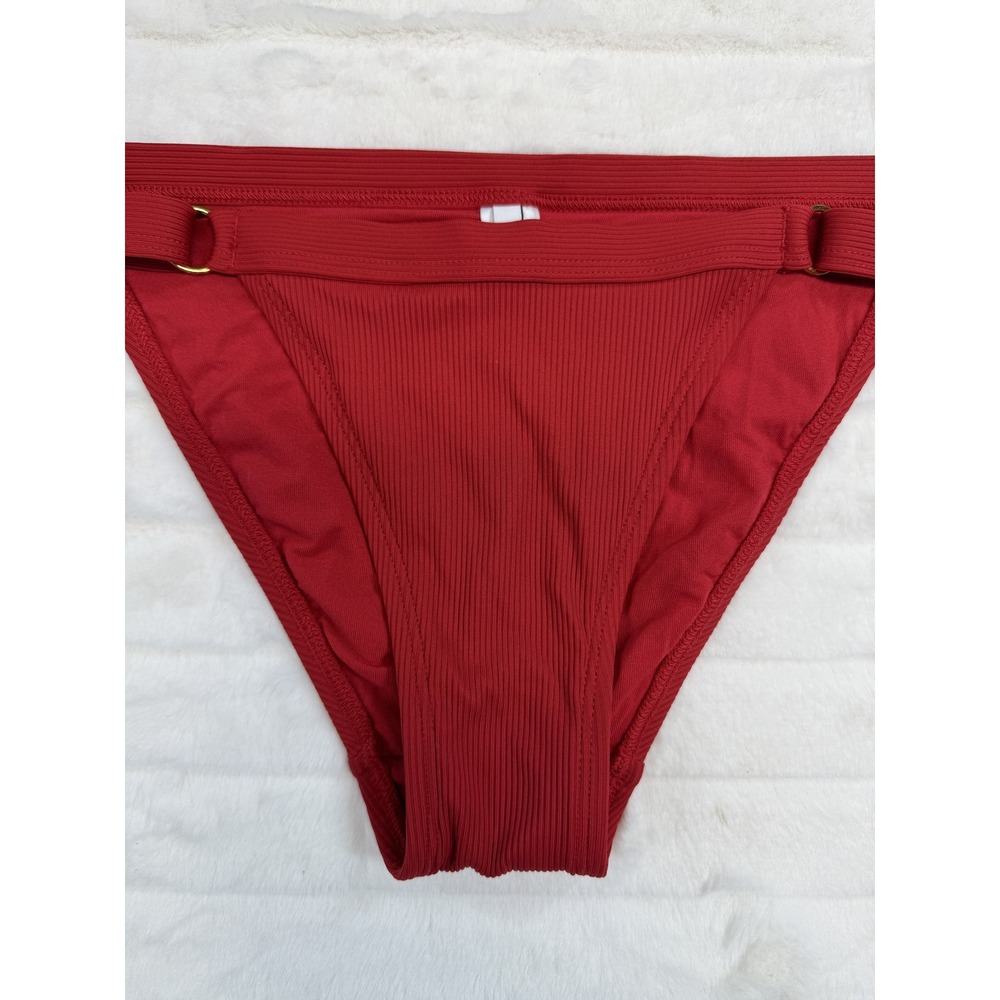 Robin Piccone Bikini Bottom Womens Medium‎ Ribbed High Leg Adjustable Swimwear